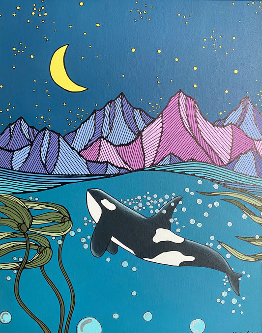 Orca in the Moonlight Original Painting